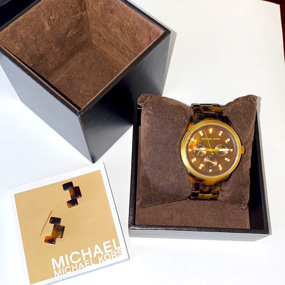 MK Watch Tortoise MK5038 Jet Set Shell Multifunction Womens Watch